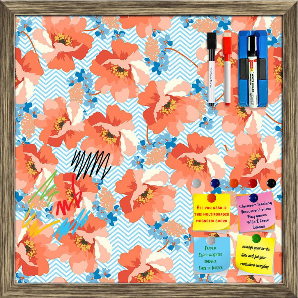 Blue And Coral Flowers On Chevron Pattern Framed Magnetic Dry Erase Board | Combo with Magnet Buttons & Markers-Magnetic Boards Framed-MGB_FR-IC 5008180 IC 5008180, Ancient, Art and Paintings, Baby, Birthday, Black and White, Botanical, Chevron, Children, Floral, Flowers, Historical, Holidays, Illustrations, Kids, Love, Medieval, Nature, Patterns, Romance, Scenic, Signs, Signs and Symbols, Victorian, Vintage, White, blue, and, coral, on, pattern, framed, magnetic, dry, erase, board, printed, whiteboard, wit