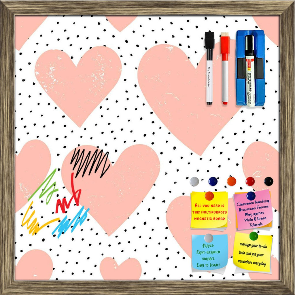Abstract Hearts & Dots Pattern Framed Magnetic Dry Erase Board | Combo with Magnet Buttons & Markers - Magnetic Boards Framed - ArtzFolio.com