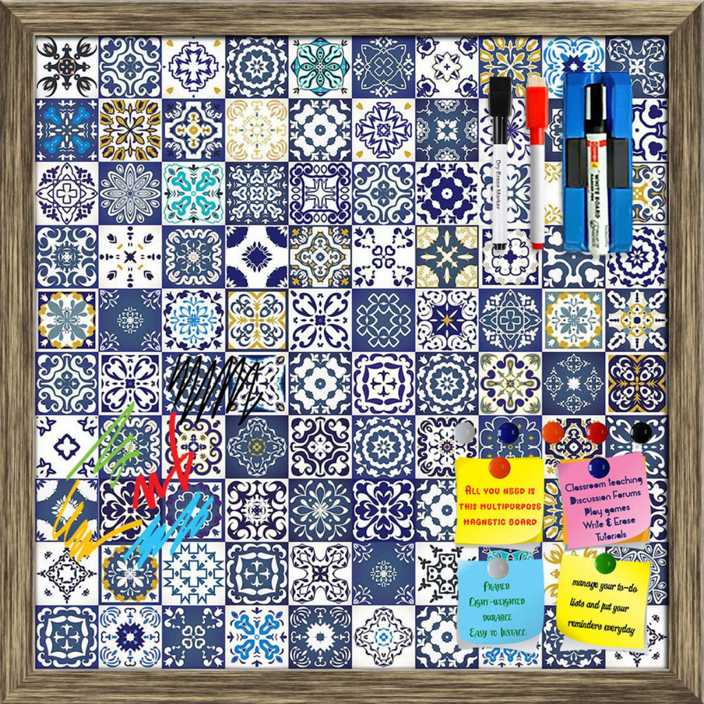 Floral Moroccan Mediterranean Pattern Framed Magnetic Dry Erase Board | Combo with Magnet Buttons & Markers-Magnetic Boards Framed-MGB_FR-IC 5008210 IC 5008210, Ancient, Black and White, Botanical, Cross, Culture, Decorative, Ethnic, Floral, Flowers, Geometric, Geometric Abstraction, Historical, Medieval, Modern Art, Moroccan, Nature, Patterns, Portuguese, Retro, Spanish, Traditional, Tribal, Vintage, White, World Culture, mediterranean, pattern, framed, magnetic, dry, erase, board, printed, whiteboard, wit