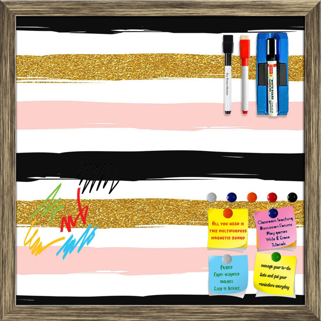 Striped Gold, White & Black Pattern Framed Magnetic Dry Erase Board | Combo with Magnet Buttons & Markers-Magnetic Boards Framed-MGB_FR-IC 5008218 IC 5008218, Art and Paintings, Black, Black and White, Books, Digital, Digital Art, Fashion, Graphic, Illustrations, Inspirational, Modern Art, Motivation, Motivational, Paintings, Patterns, Signs, Signs and Symbols, Stripes, Watercolour, Wedding, White, striped, gold, pattern, framed, magnetic, dry, erase, board, printed, whiteboard, with, 4, magnets, 2, markers