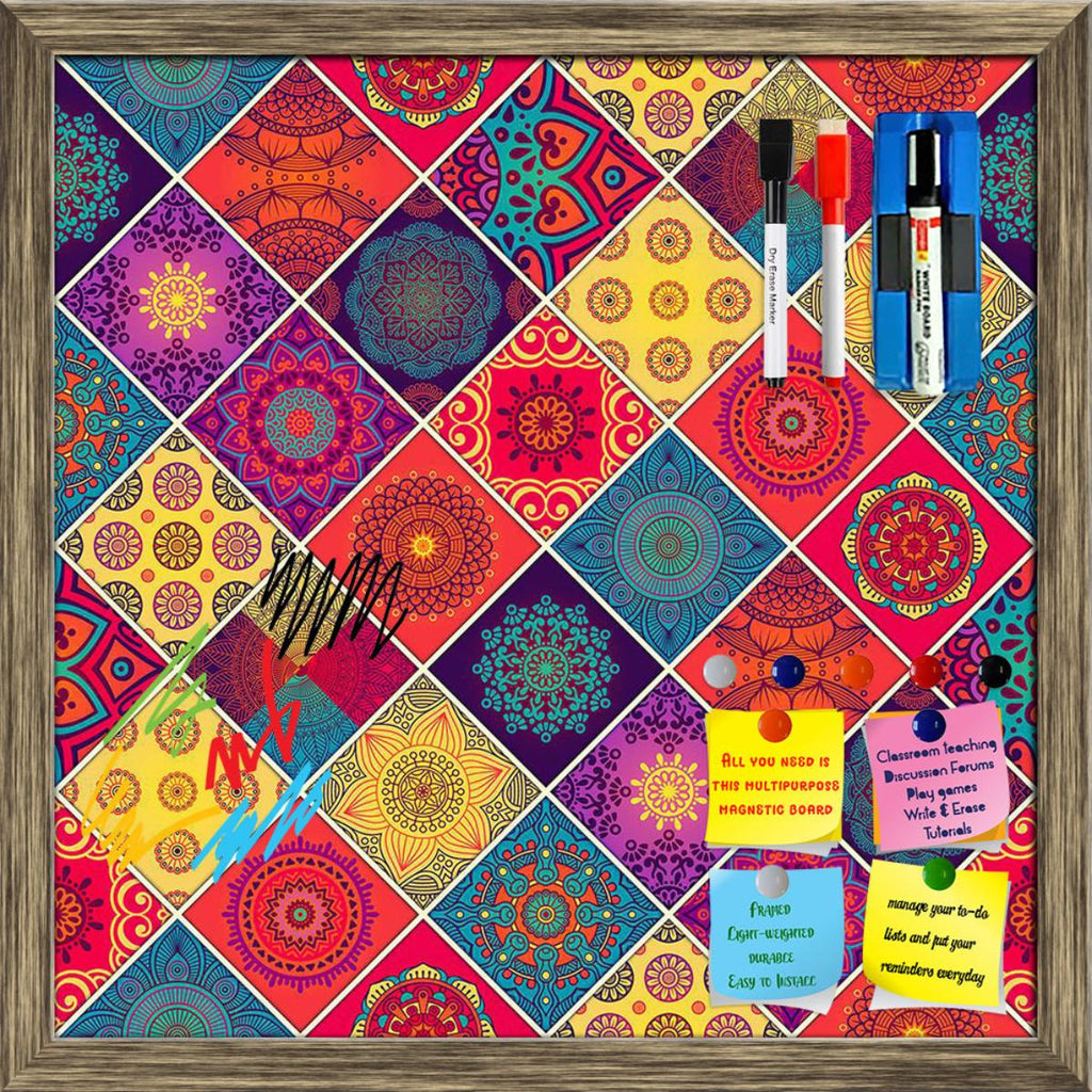 Abstract Ethnic Floral Pattern Framed Magnetic Dry Erase Board | Combo with Magnet Buttons & Markers - Magnetic Boards Framed - ArtzFolio.com