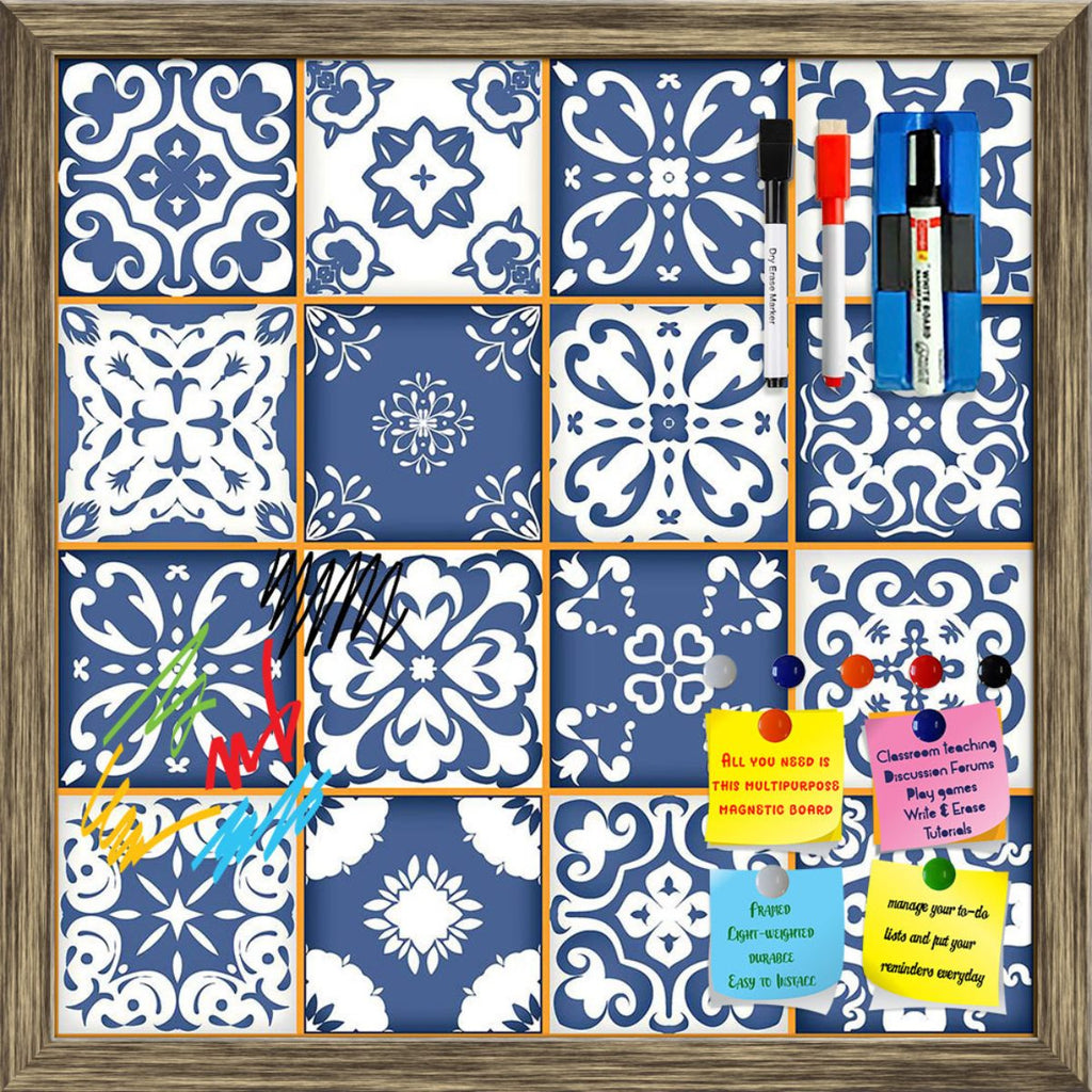 Blue & White Moroccan Pattern Framed Magnetic Dry Erase Board | Combo with Magnet Buttons & Markers-Magnetic Boards Framed-MGB_FR-IC 5008231 IC 5008231, Allah, Ancient, Arabic, Aztec, Black and White, Botanical, Culture, Decorative, Ethnic, Floral, Flowers, Historical, Illustrations, Indian, Islam, Medieval, Moroccan, Nature, Patterns, Pets, Portuguese, Renaissance, Spanish, Traditional, Tribal, Vintage, White, World Culture, blue, pattern, framed, magnetic, dry, erase, board, printed, whiteboard, with, 4, 