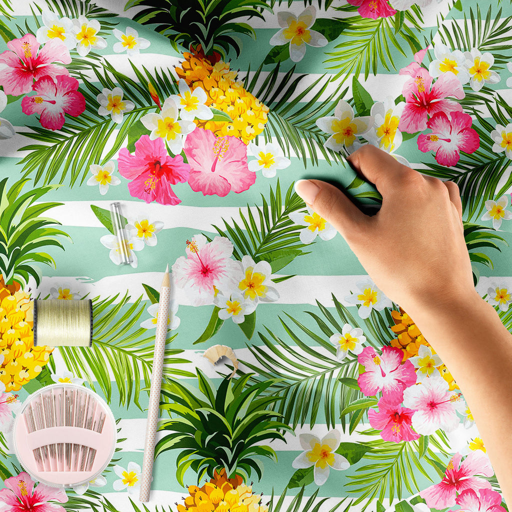 Pineapples & Tropical Flowers Sofa Fabric by Metre | Upholstery For Sofa, Curtains & Cushions-Sofa Fabrics-SOF_FB-IC 5008236 IC 5008236, Ancient, Birthday, Books, Botanical, Floral, Flowers, Fruit and Vegetable, Fruits, Geometric, Geometric Abstraction, Historical, Love, Medieval, Nature, Patterns, Retro, Romance, Scenic, Signs, Signs and Symbols, Tropical, Vintage, Wedding, pineapples, sofa, fabric, by, metre, upholstery, for, curtains, cushions, flower, pineapple, seamless, geometry, pattern, background, 