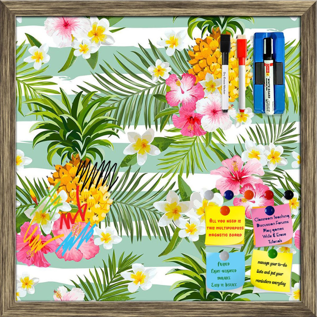 Pineapples & Tropical Flowers Geometry Pattern Framed Magnetic Dry Erase Board | Combo with Magnet Buttons & Markers-Magnetic Boards Framed-MGB_FR-IC 5008236 IC 5008236, Ancient, Birthday, Books, Botanical, Floral, Flowers, Fruit and Vegetable, Fruits, Geometric, Geometric Abstraction, Historical, Love, Medieval, Nature, Patterns, Retro, Romance, Scenic, Signs, Signs and Symbols, Tropical, Vintage, Wedding, pineapples, geometry, pattern, framed, magnetic, dry, erase, board, printed, whiteboard, with, 4, mag