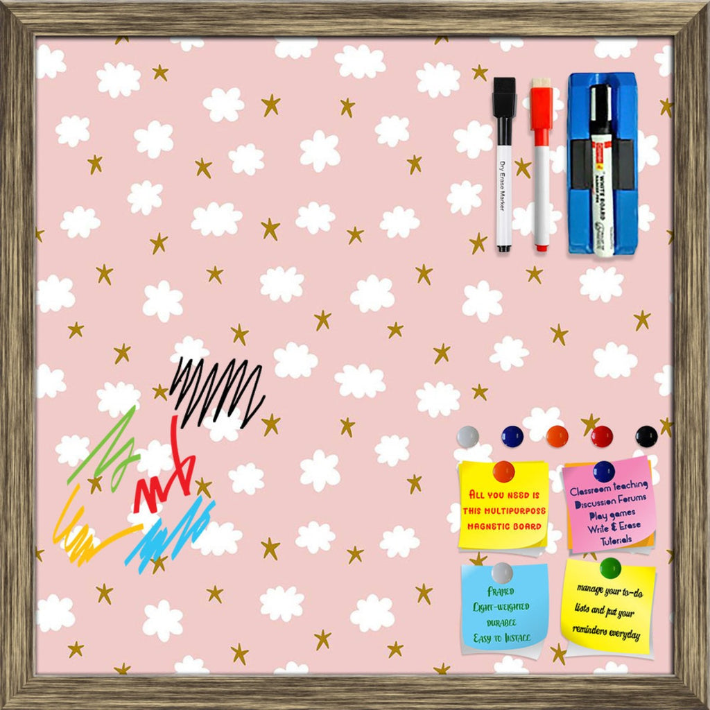 Stars & Clouds Pattern Framed Magnetic Dry Erase Board | Combo with Magnet Buttons & Markers-Magnetic Boards Framed-MGB_FR-IC 5008245 IC 5008245, Abstract Expressionism, Abstracts, Ancient, Baby, Black and White, Books, Children, Decorative, Digital, Digital Art, Drawing, Graphic, Historical, Illustrations, Kids, Medieval, Modern Art, Patterns, Semi Abstract, Signs, Signs and Symbols, Stars, Vintage, White, clouds, pattern, framed, magnetic, dry, erase, board, printed, whiteboard, with, 4, magnets, 2, marke