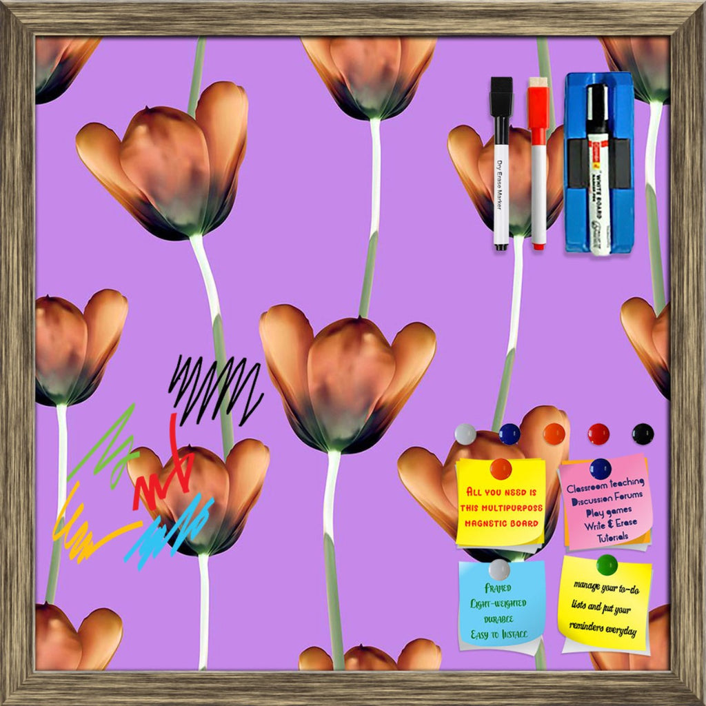 3D Tulips Pattern D1 Framed Magnetic Dry Erase Board | Combo with Magnet Buttons & Markers - Magnetic Boards Framed - ArtzFolio.com
