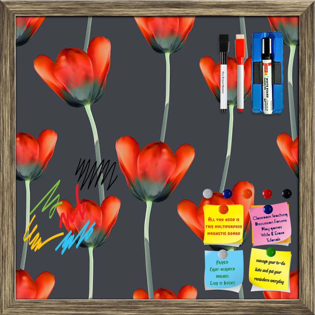 3D Tulips Pattern D2 Framed Magnetic Dry Erase Board | Combo with Magnet Buttons & Markers - Magnetic Boards Framed - ArtzFolio.com