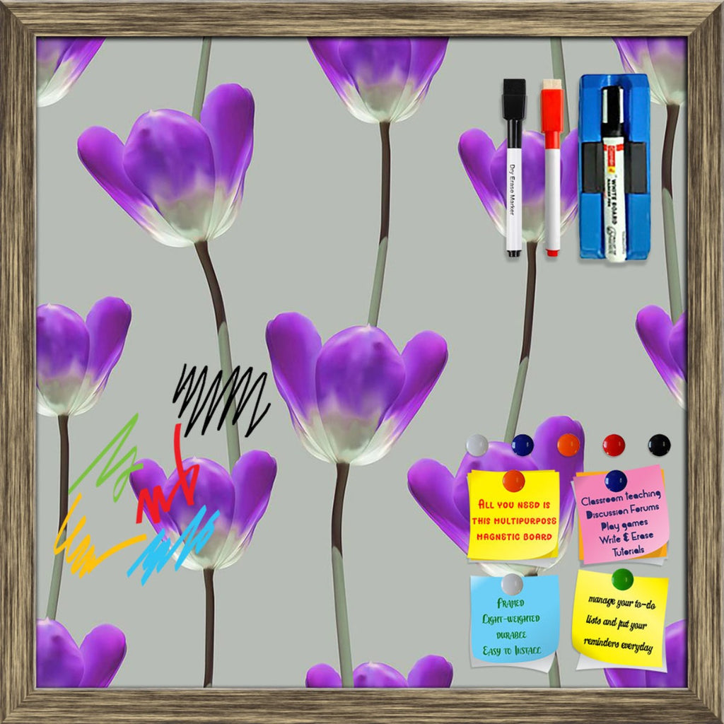 3D Tulips Pattern D3 Framed Magnetic Dry Erase Board | Combo with Magnet Buttons & Markers - Magnetic Boards Framed - ArtzFolio.com