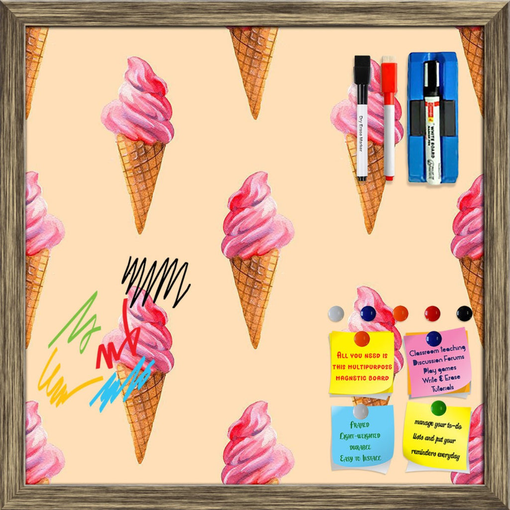 Watercolor Ice Cream Pattern D1 Framed Magnetic Dry Erase Board | Combo with Magnet Buttons & Markers-Magnetic Boards Framed-MGB_FR-IC 5008254 IC 5008254, Art and Paintings, Black and White, Cuisine, Drawing, Food, Food and Beverage, Food and Drink, Illustrations, Paintings, Patterns, Sketches, Watercolour, White, watercolor, ice, cream, pattern, d1, framed, magnetic, dry, erase, board, printed, whiteboard, with, 4, magnets, 2, markers, 1, duster, candy, classic, cold, colore, cone, creamy, dairy, delicious