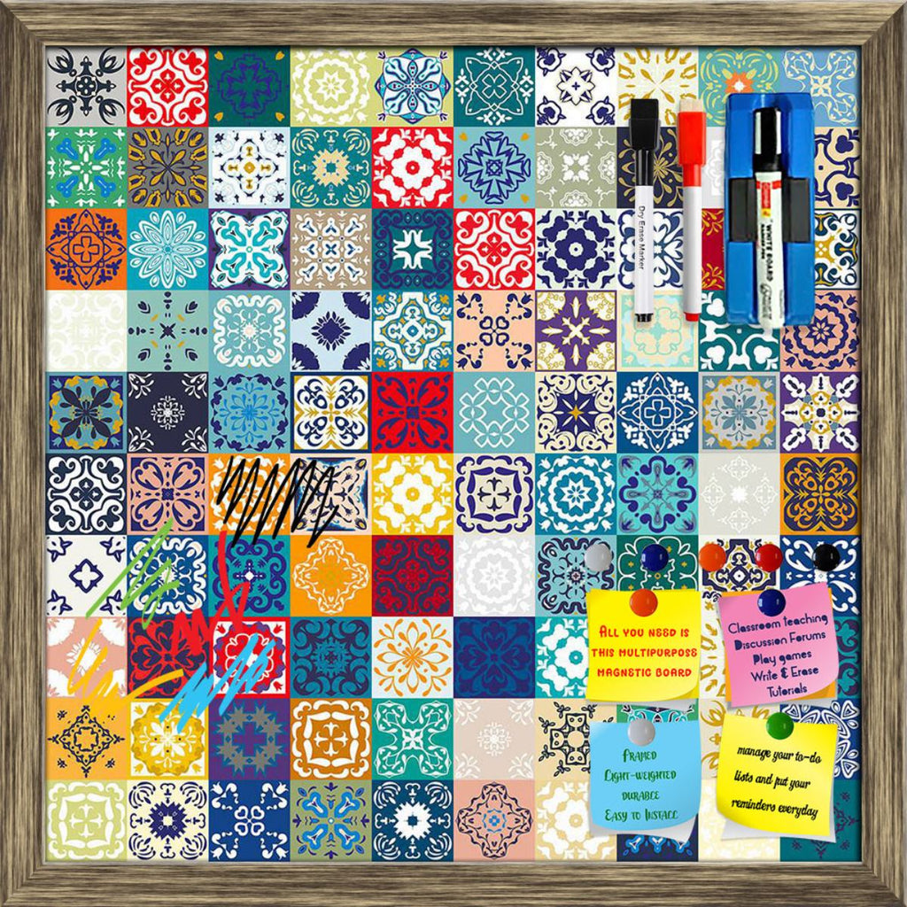 Moroccan Ornaments Pattern Framed Magnetic Dry Erase Board | Combo with Magnet Buttons & Markers-Magnetic Boards Framed-MGB_FR-IC 5008256 IC 5008256, Ancient, Aztec, Culture, Damask, Decorative, Ethnic, Historical, Medieval, Moroccan, Patterns, Portuguese, Retro, Signs, Signs and Symbols, Spanish, Traditional, Tribal, Vintage, World Culture, ornaments, pattern, framed, magnetic, dry, erase, board, printed, whiteboard, with, 4, magnets, 2, markers, 1, duster, tile, tiles, mosaic, patchwork, talavera, square,