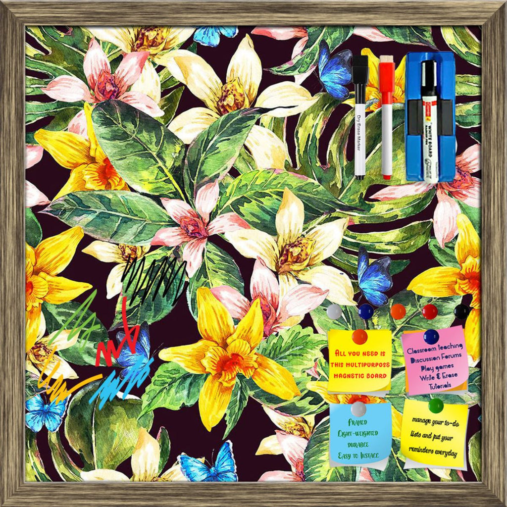 Watercolor Natural Tropical Leaves Pattern Framed Magnetic Dry Erase Board | Combo with Magnet Buttons & Markers-Magnetic Boards Framed-MGB_FR-IC 5008268 IC 5008268, Abstract Expressionism, Abstracts, Ancient, Art and Paintings, Black, Black and White, Botanical, Fashion, Floral, Flowers, Hawaiian, Historical, Illustrations, Medieval, Nature, Paintings, Patterns, Scenic, Semi Abstract, Tropical, Vintage, Watercolour, watercolor, natural, leaves, pattern, framed, magnetic, dry, erase, board, printed, whitebo