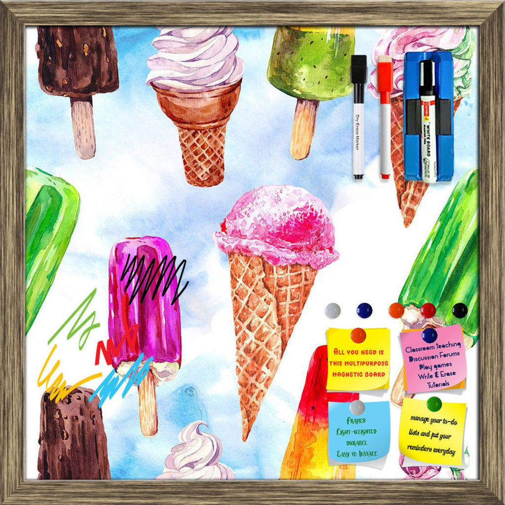 Watercolor Ice Cream Pattern D4 Framed Magnetic Dry Erase Board | Combo with Magnet Buttons & Markers-Magnetic Boards Framed-MGB_FR-IC 5008274 IC 5008274, Ancient, Cuisine, Food, Food and Beverage, Food and Drink, Fruit and Vegetable, Fruits, Historical, Icons, Illustrations, Italian, Medieval, Patterns, Signs and Symbols, Sketches, Symbols, Vintage, Watercolour, watercolor, ice, cream, pattern, d4, framed, magnetic, dry, erase, board, printed, whiteboard, with, 4, magnets, 2, markers, 1, duster, background