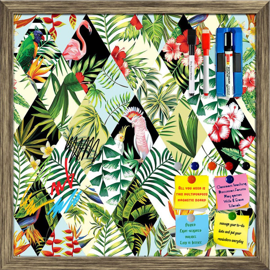 Tropical Floral & Birds Geometric Pattern Framed Magnetic Dry Erase Board | Combo with Magnet Buttons & Markers-Magnetic Boards Framed-MGB_FR-IC 5008313 IC 5008313, Abstract Expressionism, Abstracts, Birds, Black and White, Botanical, Decorative, Fashion, Floral, Flowers, Geometric, Geometric Abstraction, Hawaiian, Holidays, Nature, Patterns, Scenic, Semi Abstract, Signs, Signs and Symbols, Tropical, White, pattern, framed, magnetic, dry, erase, board, printed, whiteboard, with, 4, magnets, 2, markers, 1, d