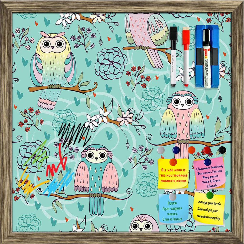 Owl Sitting On The Branches Framed Magnetic Dry Erase Board | Combo with Magnet Buttons & Markers-Magnetic Boards Framed-MGB_FR-IC 5008330 IC 5008330, Animals, Animated Cartoons, Art and Paintings, Baby, Birds, Botanical, Caricature, Cartoons, Children, Digital, Digital Art, Drawing, Floral, Flowers, Graphic, Illustrations, Kids, Modern Art, Nature, Patterns, Scenic, Signs, Signs and Symbols, owl, sitting, on, the, branches, framed, magnetic, dry, erase, board, printed, whiteboard, with, 4, magnets, 2, mark