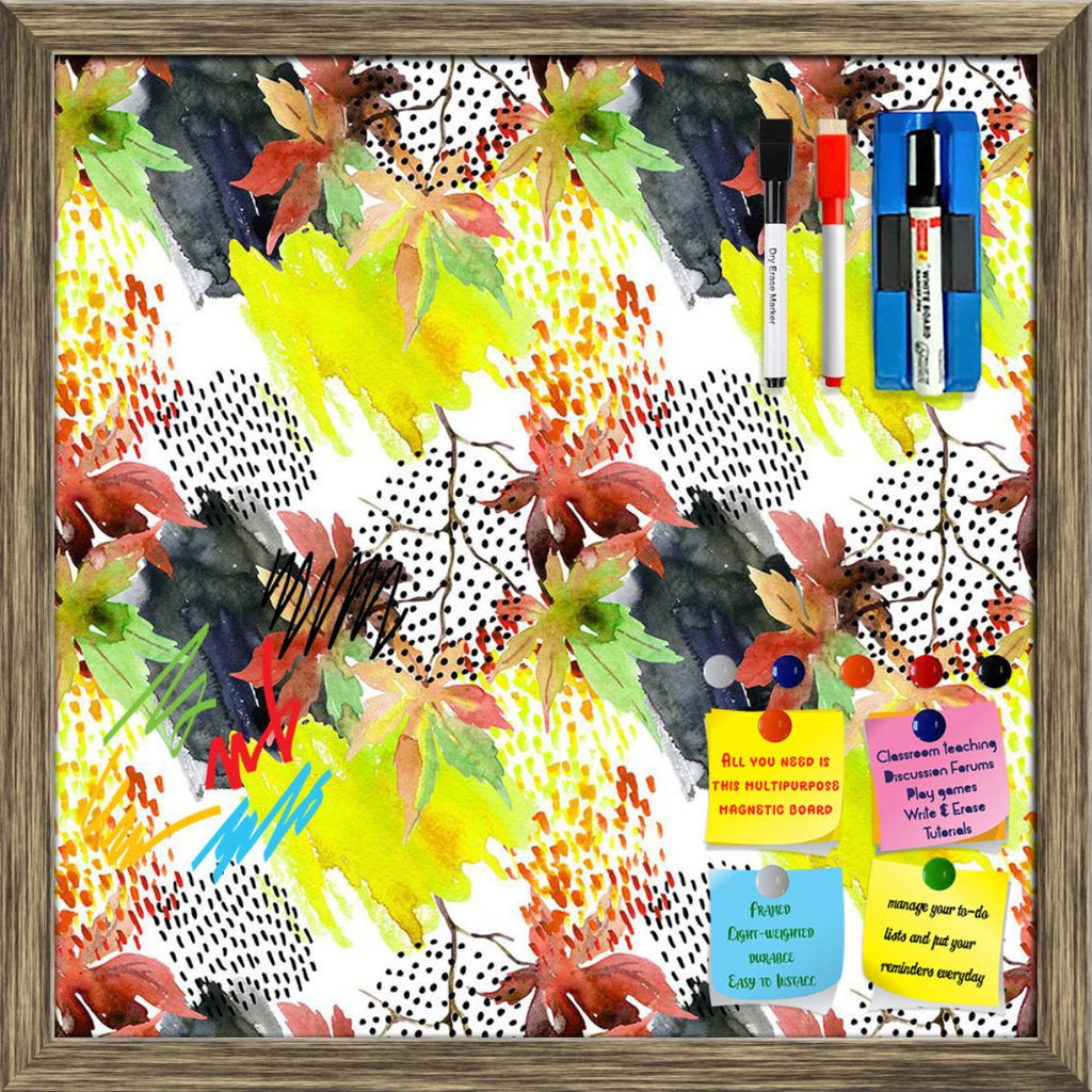 Watercolor Autumn Leaf Pattern Framed Magnetic Dry Erase Board | Combo with Magnet Buttons & Markers-Magnetic Boards Framed-MGB_FR-IC 5008335 IC 5008335, Abstract Expressionism, Abstracts, Art and Paintings, Black, Black and White, Botanical, Circle, Digital, Digital Art, Dots, Floral, Flowers, Graphic, Illustrations, Japanese, Nature, Patterns, Scenic, Semi Abstract, Signs, Signs and Symbols, Splatter, Watercolour, White, watercolor, autumn, leaf, pattern, framed, magnetic, dry, erase, board, printed, whit