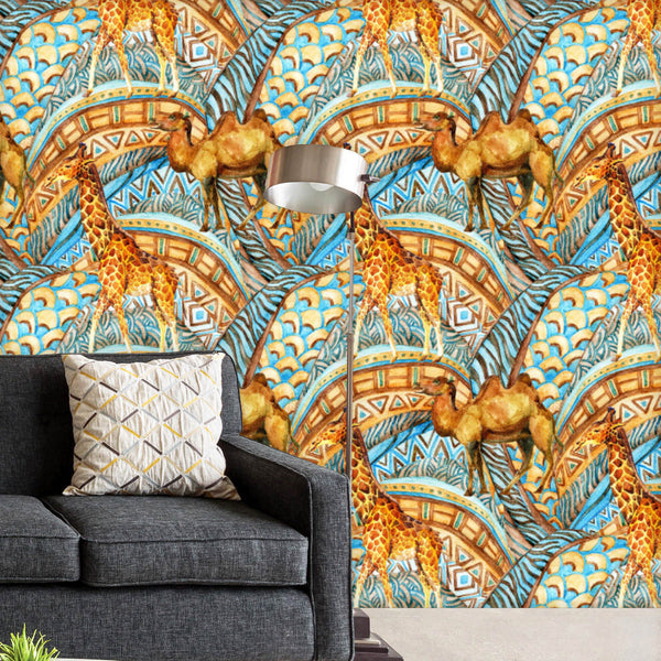 African Camel & Giraffe Wallpaper Roll-Wallpapers Peel & Stick-WAL_PA-IC 5008348 IC 5008348, Abstract Expressionism, Abstracts, African, Ancient, Animals, Art and Paintings, Botanical, Culture, Decorative, Digital, Digital Art, Ethnic, Fashion, Festivals and Occasions, Festive, Floral, Flowers, Folk Art, Geometric, Geometric Abstraction, Graphic, Historical, Indian, Medieval, Nature, Patterns, Pets, Semi Abstract, Signs, Signs and Symbols, Traditional, Triangles, Tribal, Vintage, Watercolour, World Culture,
