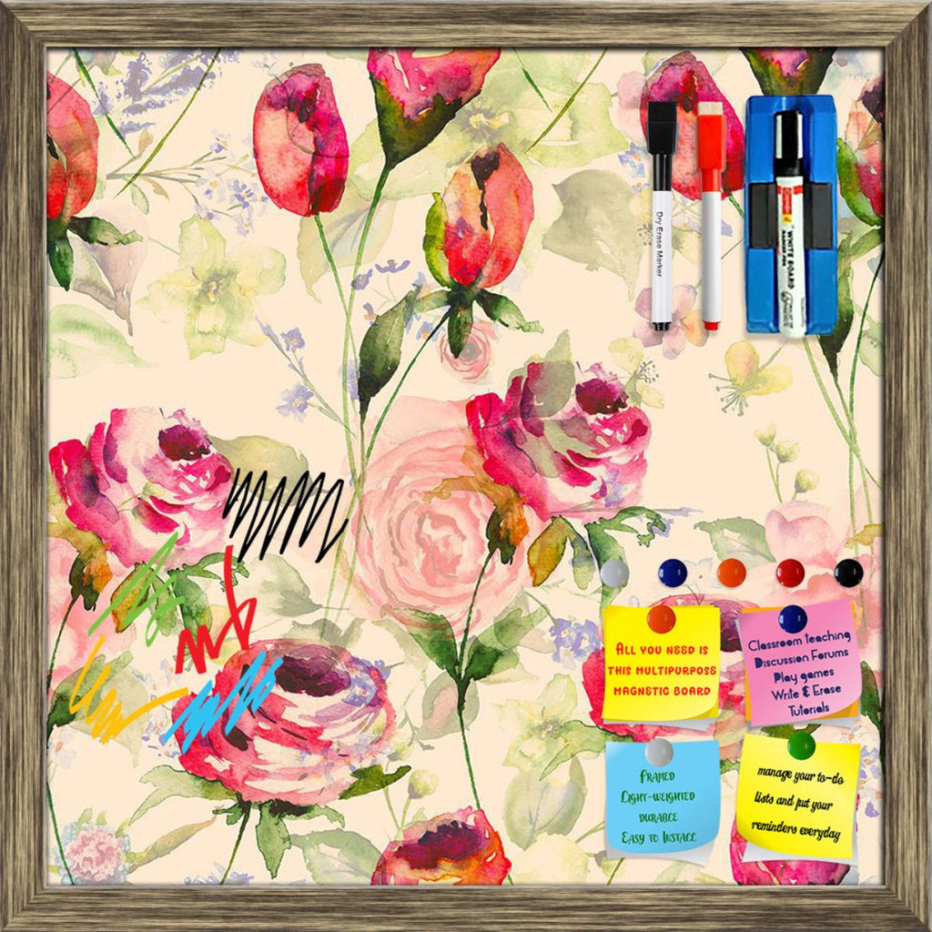 Spring Flowers Pattern Framed Magnetic Dry Erase Board | Combo with Magnet Buttons & Markers-Magnetic Boards Framed-MGB_FR-IC 5008352 IC 5008352, Ancient, Art and Paintings, Botanical, Drawing, Floral, Flowers, Historical, Illustrations, Medieval, Nature, Paintings, Patterns, Retro, Scenic, Signs, Signs and Symbols, Vintage, Watercolour, spring, pattern, framed, magnetic, dry, erase, board, printed, whiteboard, with, 4, magnets, 2, markers, 1, duster, art, backdrop, background, bell, bloom, blossom, blue, b