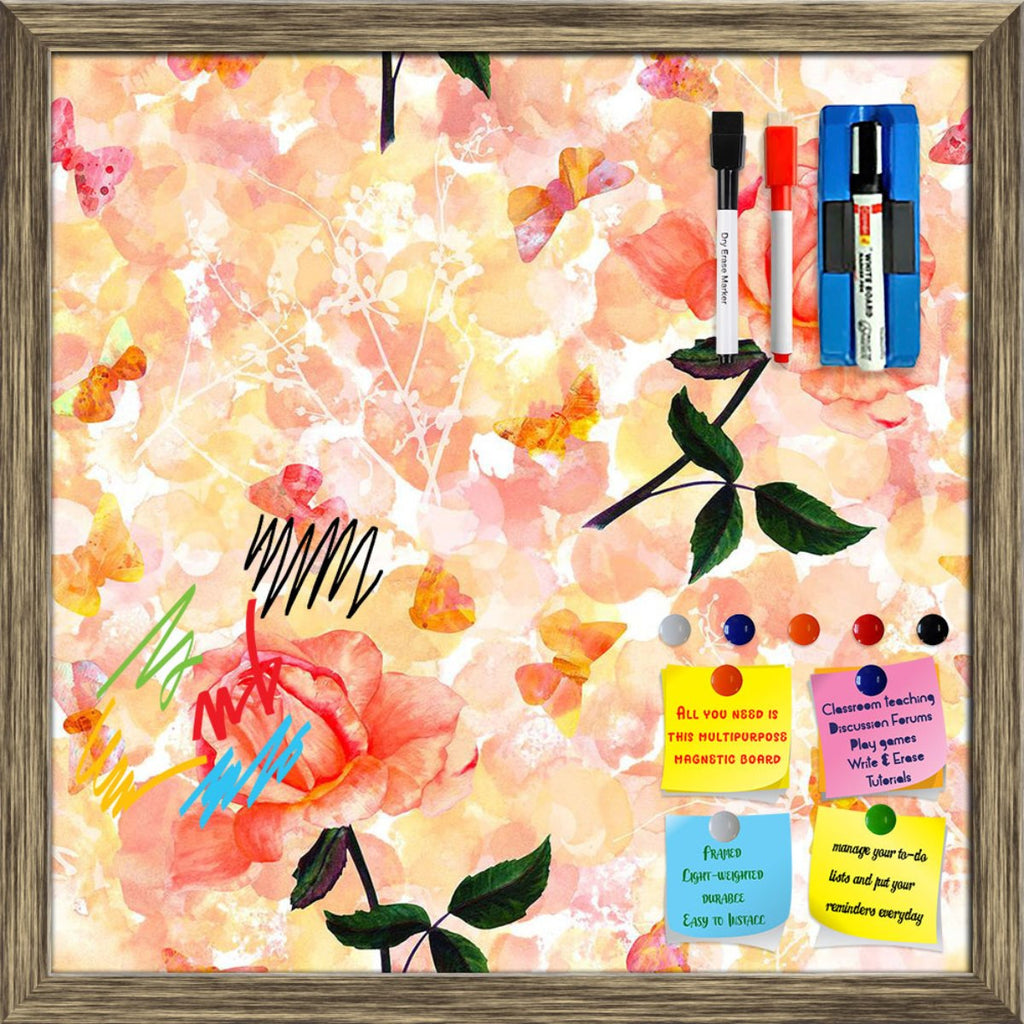 Watercolor Roses Pattern Framed Magnetic Dry Erase Board | Combo with Magnet Buttons & Markers-Magnetic Boards Framed-MGB_FR-IC 5008377 IC 5008377, Abstract Expressionism, Abstracts, Ancient, Art and Paintings, Botanical, Dots, Drawing, English, Floral, Flowers, Historical, Illustrations, Medieval, Nature, Paintings, Patterns, Semi Abstract, Victorian, Vintage, Watercolour, watercolor, roses, pattern, framed, magnetic, dry, erase, board, printed, whiteboard, with, 4, magnets, 2, markers, 1, duster, abstract