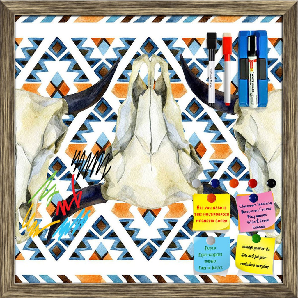 Watercolor Buffalo Skull Ethnic Pattern D1 Framed Magnetic Dry Erase Board | Combo with Magnet Buttons & Markers-Magnetic Boards Framed-MGB_FR-IC 5008390 IC 5008390, Abstract Expressionism, Abstracts, American, Ancient, Art and Paintings, Aztec, Culture, Decorative, Diamond, Digital, Digital Art, Ethnic, Fashion, Folk Art, Geometric, Geometric Abstraction, Graphic, Historical, Illustrations, Indian, Medieval, Mexican, Patterns, Semi Abstract, Signs, Signs and Symbols, Stripes, Traditional, Triangles, Tribal