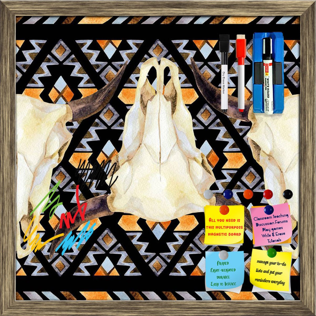 Watercolor Buffalo Skull Ethnic Pattern D2 Framed Magnetic Dry Erase Board | Combo with Magnet Buttons & Markers-Magnetic Boards Framed-MGB_FR-IC 5008391 IC 5008391, Abstract Expressionism, Abstracts, American, Ancient, Art and Paintings, Aztec, Black, Black and White, Culture, Decorative, Diamond, Digital, Digital Art, Ethnic, Fashion, Folk Art, Geometric, Geometric Abstraction, Graphic, Historical, Illustrations, Indian, Medieval, Mexican, Patterns, Semi Abstract, Signs, Signs and Symbols, Stripes, Tradit