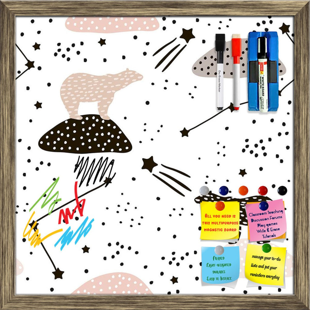 Polar Bears & Constellations Pattern D1 Framed Magnetic Dry Erase Board | Combo with Magnet Buttons & Markers-Magnetic Boards Framed-MGB_FR-IC 5008393 IC 5008393, Animated Cartoons, Art and Paintings, Baby, Black, Black and White, Caricature, Cartoons, Children, Decorative, Drawing, Hand Drawn, Illustrations, Kids, Minimalism, Patterns, Scandinavian, Signs, Signs and Symbols, White, polar, bears, constellations, pattern, d1, framed, magnetic, dry, erase, board, printed, whiteboard, with, 4, magnets, 2, mark