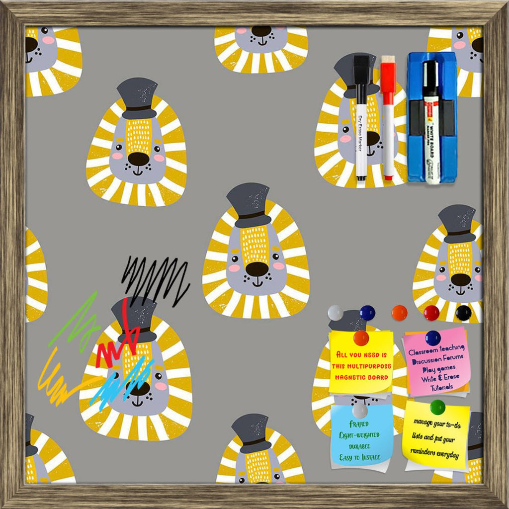 Kids Lion Faces Pattern Framed Magnetic Dry Erase Board | Combo with Magnet Buttons & Markers-Magnetic Boards Framed-MGB_FR-IC 5008404 IC 5008404, Animals, Animated Cartoons, Art and Paintings, Baby, Black, Black and White, Caricature, Cartoons, Children, Decorative, Drawing, Illustrations, Kids, Minimalism, Patterns, Scandinavian, Signs, Signs and Symbols, White, lion, faces, pattern, framed, magnetic, dry, erase, board, printed, whiteboard, with, 4, magnets, 2, markers, 1, duster, animal, art, backdrop, b