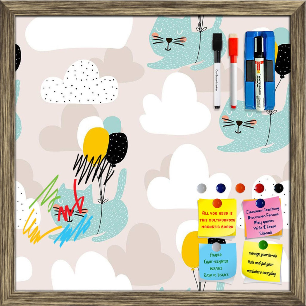 Cats Flying With Balloon Pattern Framed Magnetic Dry Erase Board | Combo with Magnet Buttons & Markers-Magnetic Boards Framed-MGB_FR-IC 5008409 IC 5008409, Animals, Animated Cartoons, Art and Paintings, Baby, Black, Black and White, Caricature, Cartoons, Children, Decorative, Drawing, Illustrations, Kids, Patterns, Scandinavian, Signs, Signs and Symbols, White, cats, flying, with, balloon, pattern, framed, magnetic, dry, erase, board, printed, whiteboard, 4, magnets, 2, markers, 1, duster, animal, art, back