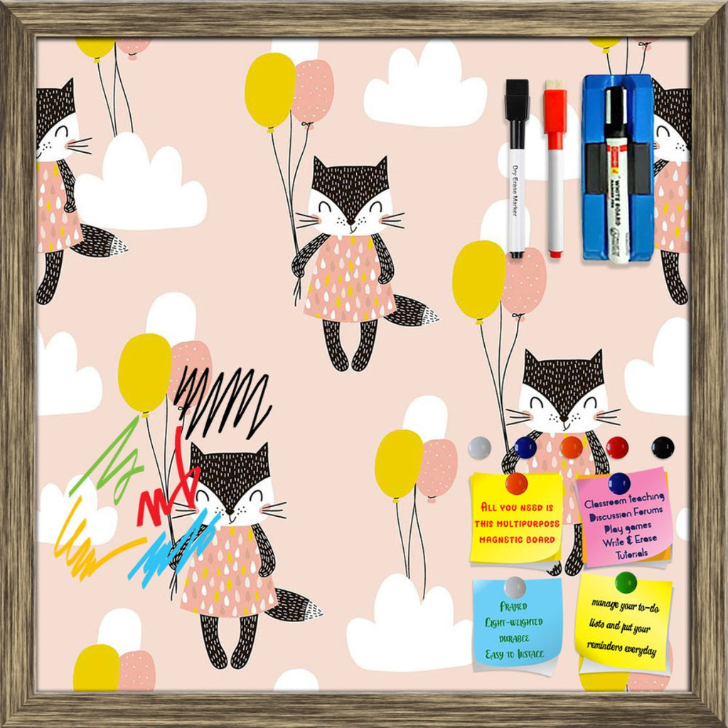 Cats, Air Balloon & Clouds Pattern Framed Magnetic Dry Erase Board | Combo with Magnet Buttons & Markers-Magnetic Boards Framed-MGB_FR-IC 5008413 IC 5008413, Animals, Animated Cartoons, Art and Paintings, Baby, Black, Black and White, Caricature, Cartoons, Children, Decorative, Drawing, Illustrations, Kids, Patterns, Scandinavian, Signs, Signs and Symbols, White, cats, air, balloon, clouds, pattern, framed, magnetic, dry, erase, board, printed, whiteboard, with, 4, magnets, 2, markers, 1, duster, animal, ar