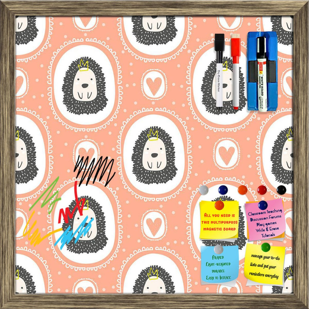Hand Drawn Hedgehog Pattern Framed Magnetic Dry Erase Board | Combo with Magnet Buttons & Markers-Magnetic Boards Framed-MGB_FR-IC 5008416 IC 5008416, Animals, Animated Cartoons, Art and Paintings, Baby, Black, Black and White, Caricature, Cartoons, Children, Decorative, Drawing, Hearts, Illustrations, Kids, Love, Patterns, Scandinavian, Signs, Signs and Symbols, White, hand, drawn, hedgehog, pattern, framed, magnetic, dry, erase, board, printed, whiteboard, with, 4, magnets, 2, markers, 1, duster, abstract
