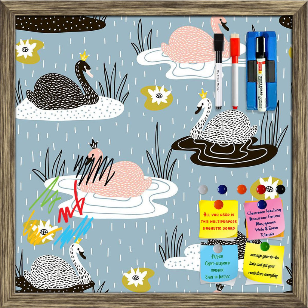 Hand Drawn Swan Pattern D1 Framed Magnetic Dry Erase Board | Combo with Magnet Buttons & Markers-Magnetic Boards Framed-MGB_FR-IC 5008417 IC 5008417, Abstract Expressionism, Abstracts, Animals, Animated Cartoons, Art and Paintings, Birds, Caricature, Cartoons, Decorative, Drawing, Fashion, Hand Drawn, Illustrations, Patterns, Scandinavian, Semi Abstract, Signs, Signs and Symbols, hand, drawn, swan, pattern, d1, framed, magnetic, dry, erase, board, printed, whiteboard, with, 4, magnets, 2, markers, 1, duster
