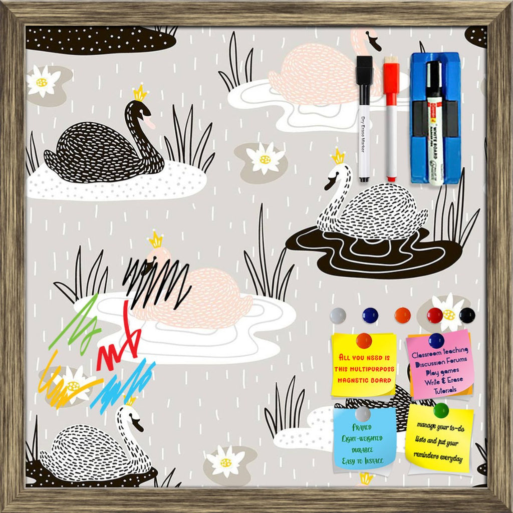Hand Drawn Swan Pattern D2 Framed Magnetic Dry Erase Board | Combo with Magnet Buttons & Markers-Magnetic Boards Framed-MGB_FR-IC 5008418 IC 5008418, Abstract Expressionism, Abstracts, Animals, Animated Cartoons, Art and Paintings, Birds, Caricature, Cartoons, Decorative, Drawing, Fashion, Hand Drawn, Illustrations, Patterns, Scandinavian, Semi Abstract, Signs, Signs and Symbols, hand, drawn, swan, pattern, d2, framed, magnetic, dry, erase, board, printed, whiteboard, with, 4, magnets, 2, markers, 1, duster