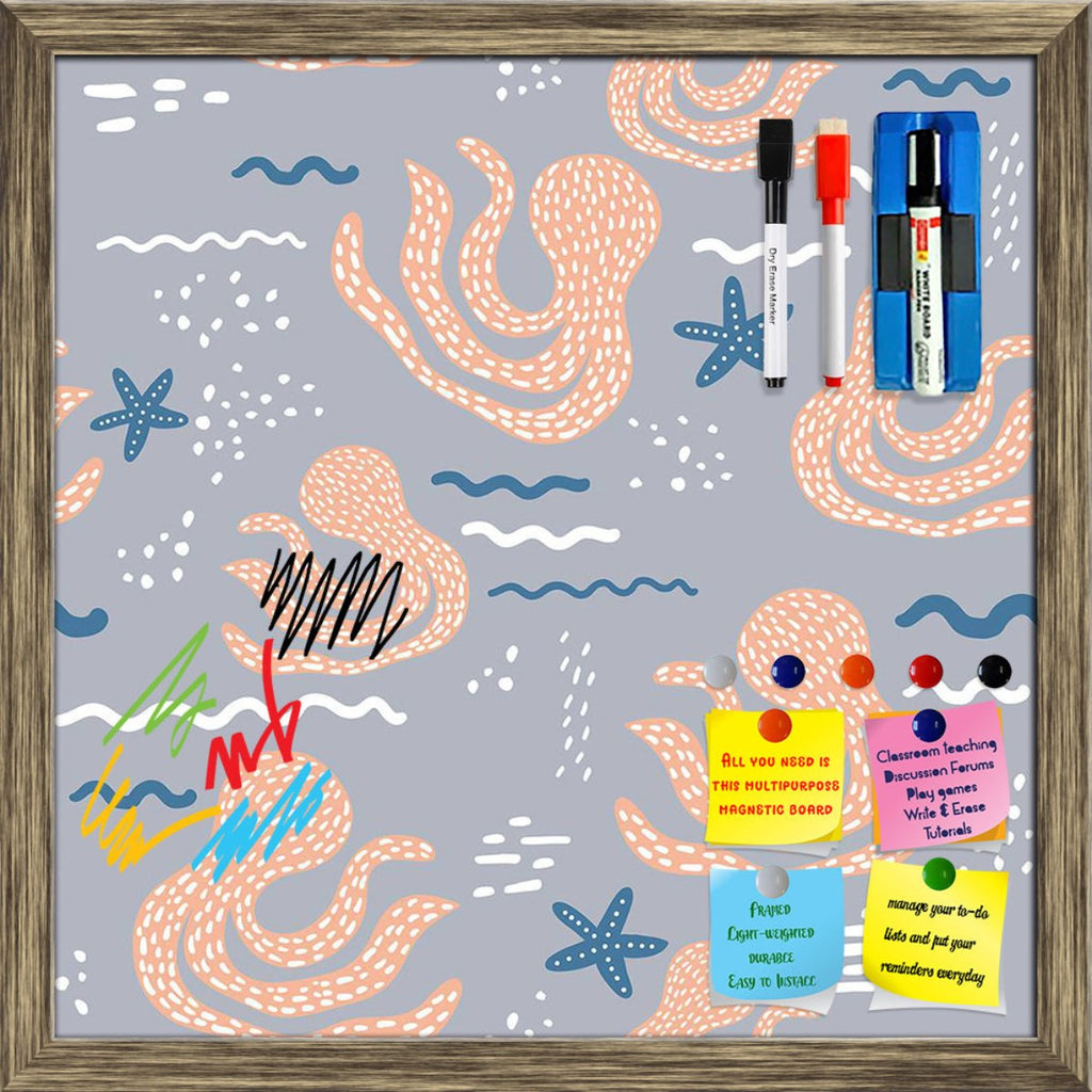 Abstract Octopus & Starfish Pattern Framed Magnetic Dry Erase Board | Combo with Magnet Buttons & Markers - Magnetic Boards Framed - ArtzFolio.com
