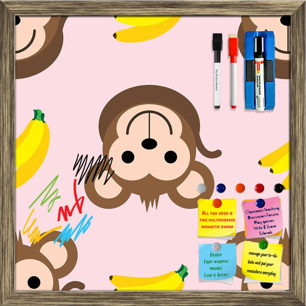 Monkey & Banana Pattern Framed Magnetic Dry Erase Board | Combo with Magnet Buttons & Markers-Magnetic Boards Framed-MGB_FR-IC 5008425 IC 5008425, Animals, Animated Cartoons, Art and Paintings, Baby, Black and White, Caricature, Cartoons, Children, Decorative, Digital, Digital Art, Drawing, Fashion, Graphic, Illustrations, Kids, Modern Art, Patterns, Signs, Signs and Symbols, Symbols, White, Wildlife, monkey, banana, pattern, framed, magnetic, dry, erase, board, printed, whiteboard, with, 4, magnets, 2, mar