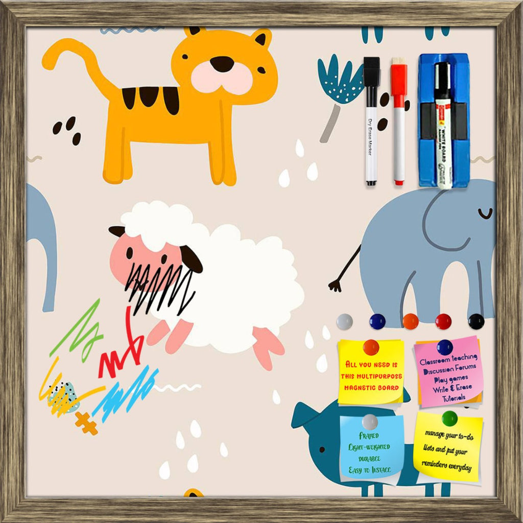Hand Drawn Kids Animals Pattern Framed Magnetic Dry Erase Board | Combo with Magnet Buttons & Markers-Magnetic Boards Framed-MGB_FR-IC 5008435 IC 5008435, Animals, Animated Cartoons, Art and Paintings, Baby, Botanical, Caricature, Cartoons, Children, Decorative, Digital, Digital Art, Drawing, Fashion, Floral, Flowers, Graphic, Illustrations, Kids, Love, Modern Art, Nature, Patterns, Romance, Scenic, Signs, Signs and Symbols, Wildlife, hand, drawn, pattern, framed, magnetic, dry, erase, board, printed, white