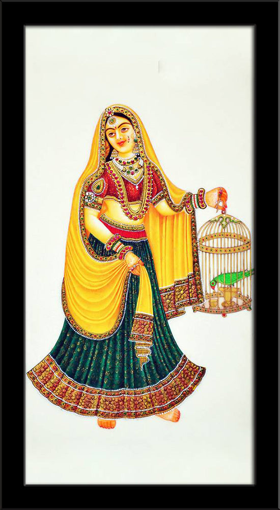 Indian Woman with Bird Cage Painting Poster Frame-Regular Art Framed-REG_FR-IC 5008975 IC 5008975, Birds, Culture, Ethnic, Indian, Individuals, Portraits, Traditional, Tribal, World Culture, woman, with, bird, cage, painting, poster, frame, artzfolio, wall decor for living room, wall frames for living room, frames for living room, wall art, canvas painting, wall frame, scenery, panting, paintings for living room, framed wall art, wall painting, scenery painting, framed wall painting, scenery for wall with f