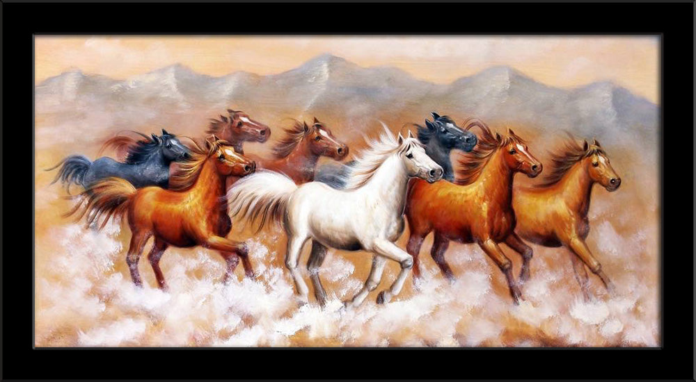 Lucky Vastu Horses Running on Sand Painting Poster Frame