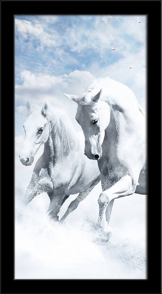 Lucky Vastu 3 Three Horses Running on Water Painting Poster Frame